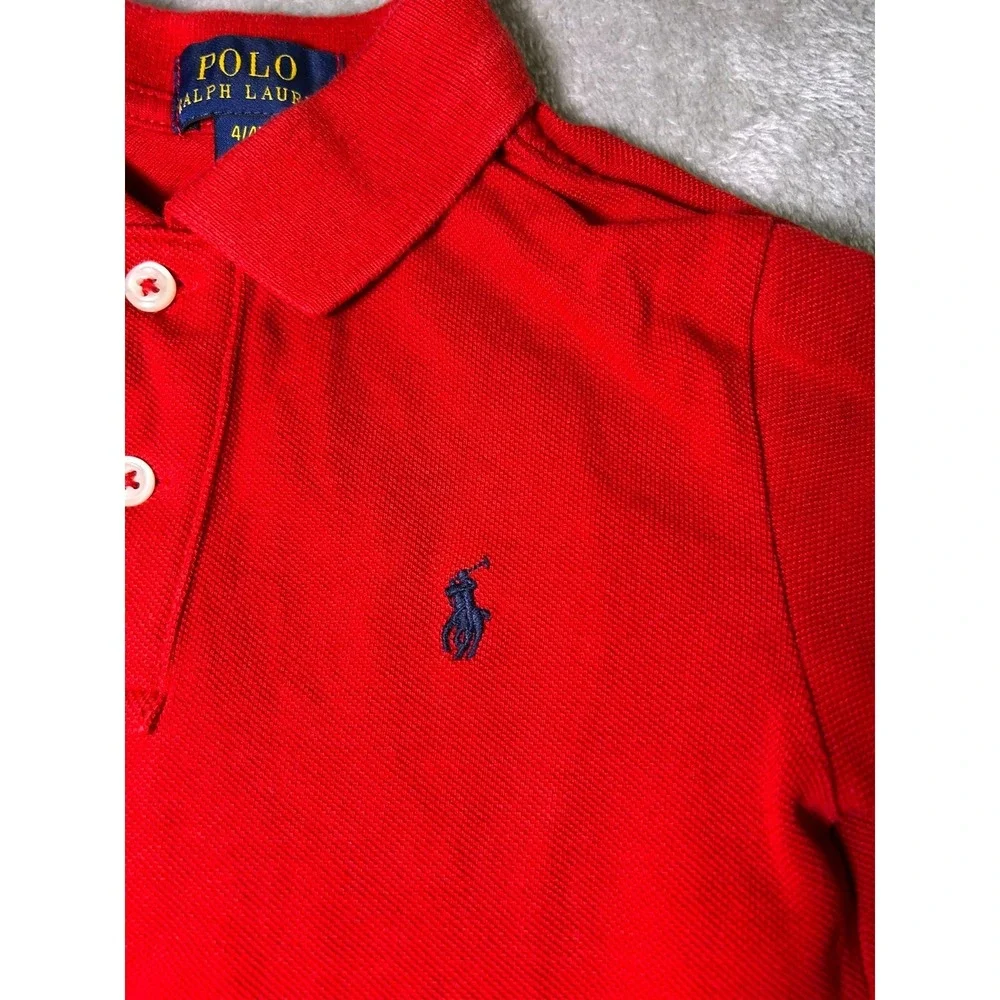 Polo Ralph Lauren Short Sleeve Polo Shirt Red Cotton  Boys 4T Logo Button - Picture 5 of 7